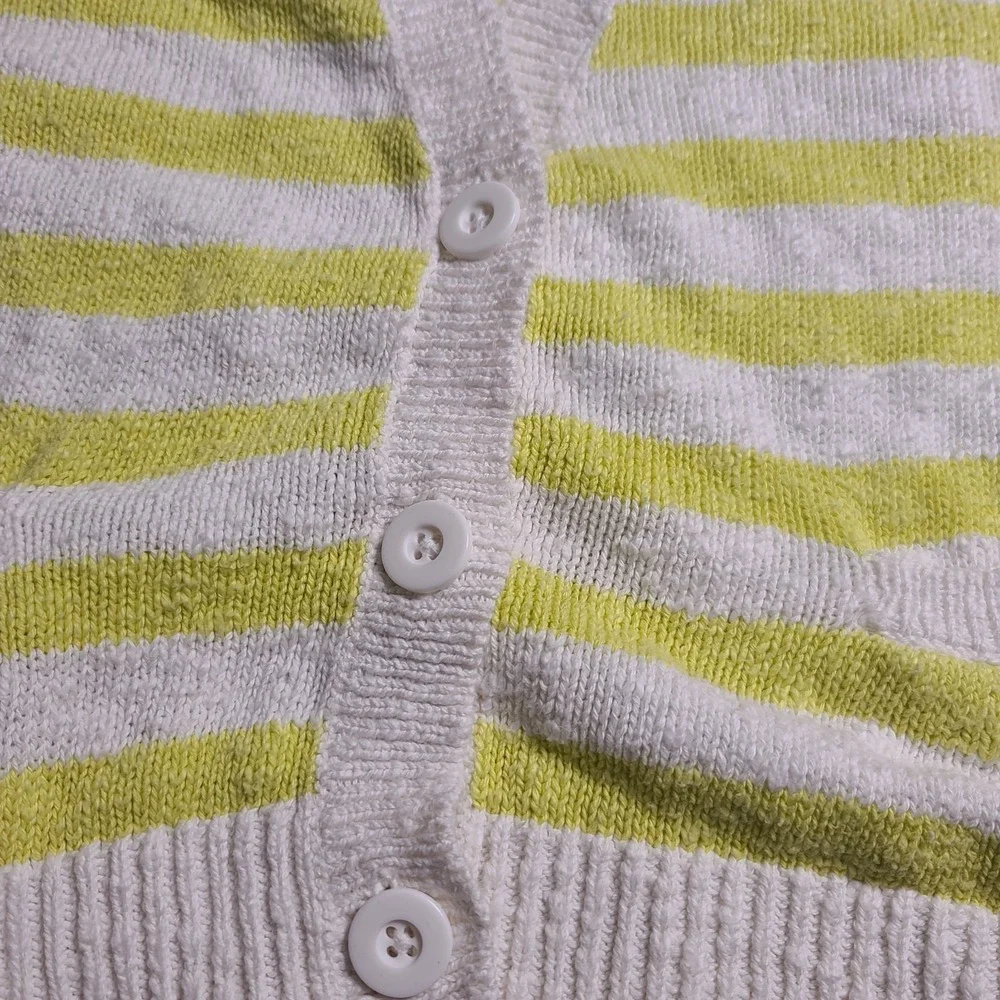 American Eagle Striped Knit Cardigan Women's Plus Size  V Neck Yellow‎ White Y2K